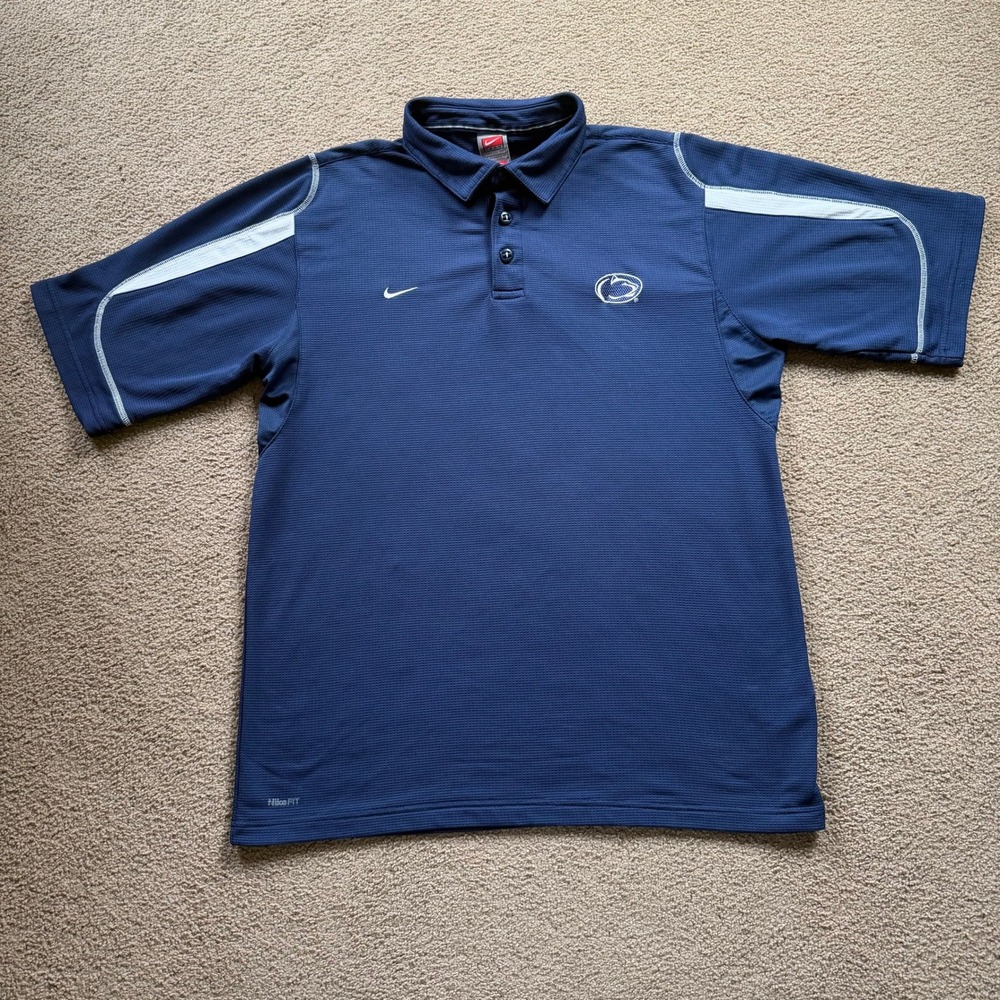 Y2K Nike Team Penn State Polo Shirt Men's Large Blue Collegiate Wear